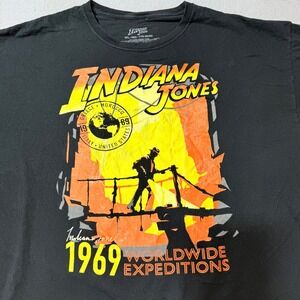 Indiana Jones 1969‎ Worldwide Expeditions Graphic T Shirt Black Mens XXL